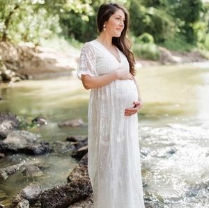 Lace white boho overlay summer maternity